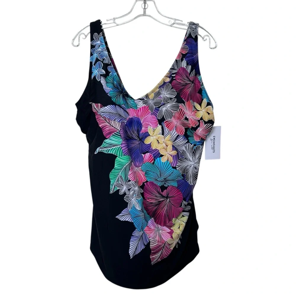 Swimsuits For All Sarong Front Vibrant Floral One Piece